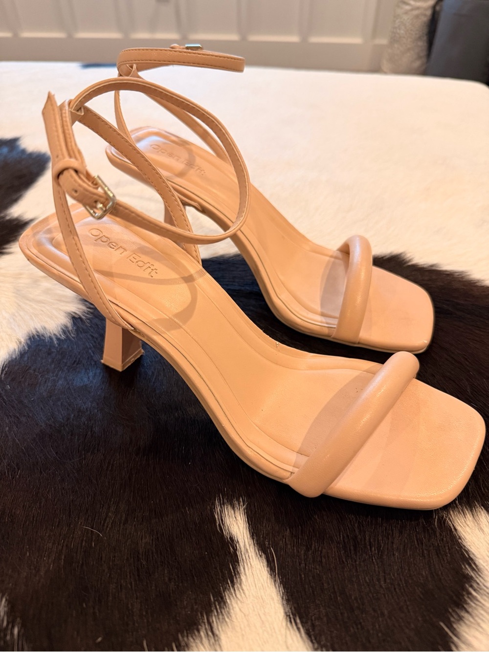 Open Edit Nude Tan Ankle Strap Heeled Sandals